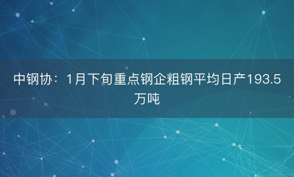 中钢协：1月下旬重点钢企粗钢平均日产193.5万吨