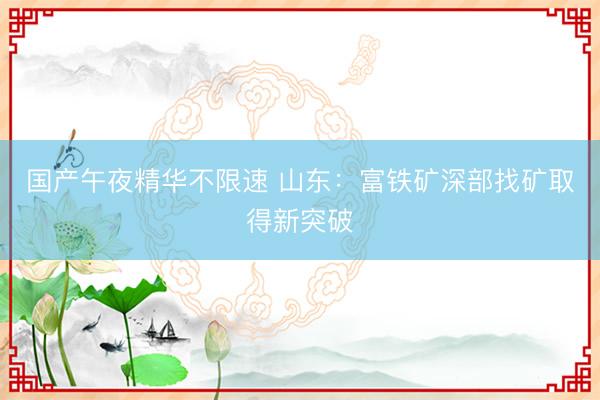 国产午夜精华不限速 山东：富铁矿深部找矿取得新突破