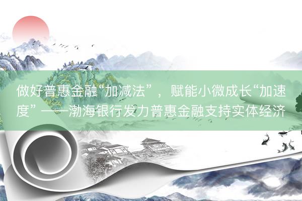 做好普惠金融“加减法” ，赋能小微成长“加速度” ——渤海银行发力普惠金融支持实体经济