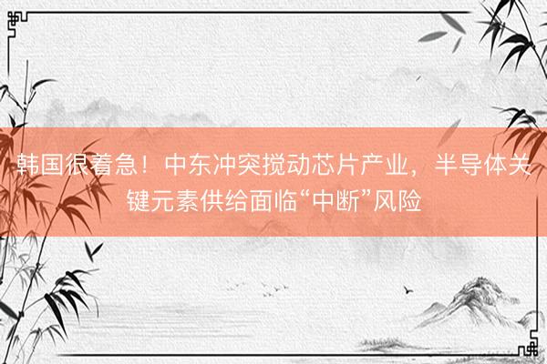 韩国很着急！中东冲突搅动芯片产业，半导体关键元素供给面临“中断”风险