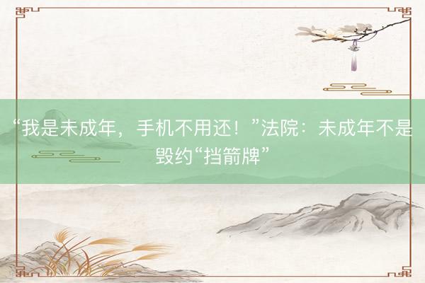 “我是未成年，手机不用还！”法院：未成年不是毁约“挡箭牌”