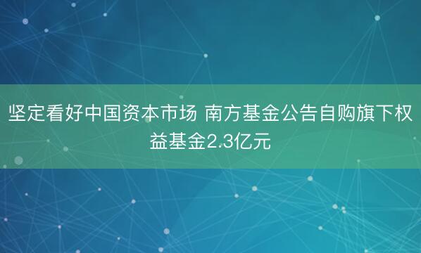 坚定看好中国资本市场 南方基金公告自购旗下权益基金2.3亿元