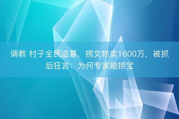 调教 村子全民盗墓，捞文物卖1600万，被抓后狂言：为何专家能捞宝