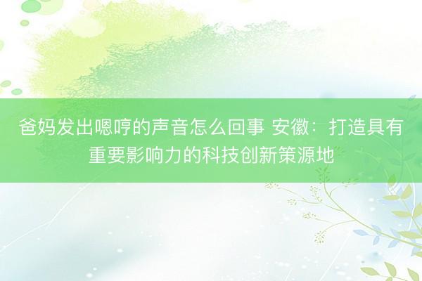 爸妈发出嗯哼的声音怎么回事 安徽：打造具有重要影响力的科技创新策源地