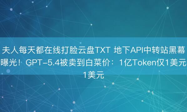 夫人每天都在线打脸云盘TXT 地下API中转站黑幕曝光！GPT-5.4被卖到白菜价：1亿Token仅1美元