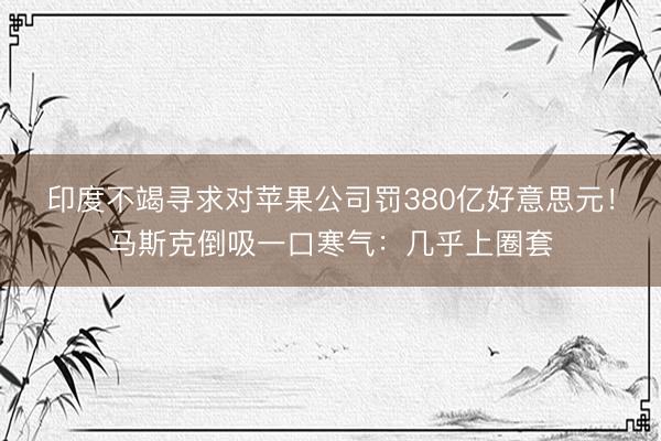 印度不竭寻求对苹果公司罚380亿好意思元！马斯克倒吸一口寒气：几乎上圈套