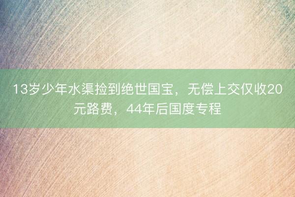 13岁少年水渠捡到绝世国宝，无偿上交仅收20元路费，44年后国度专程
