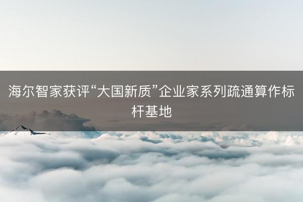 海尔智家获评“大国新质”企业家系列疏通算作标杆基地