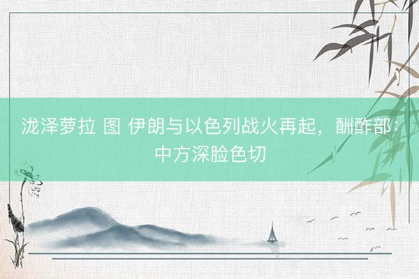 泷泽萝拉 图 伊朗与以色列战火再起，酬酢部：中方深脸色切